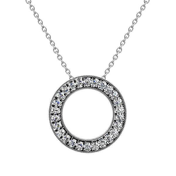 6.50 Ct Round Cut Natural Earth Mined Diamonds Milgrain Circle Pendant Necklace White Gold