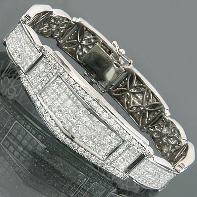 16.50 Carats Princess And Round Cut Diamonds Men'S Bracelet Wg 14K Mens Bracelet