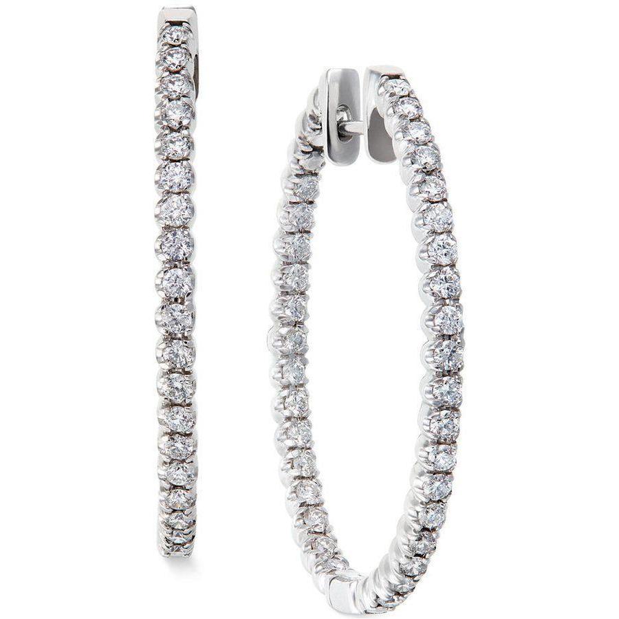 New Round Cut Diamonds Women Hoop Earrings White Gold