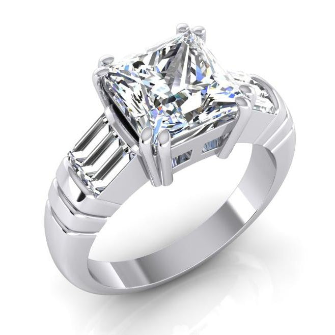 Big Diamond Ring 4.50 Ct. Diamond Three Stone Gold Engagement Ring