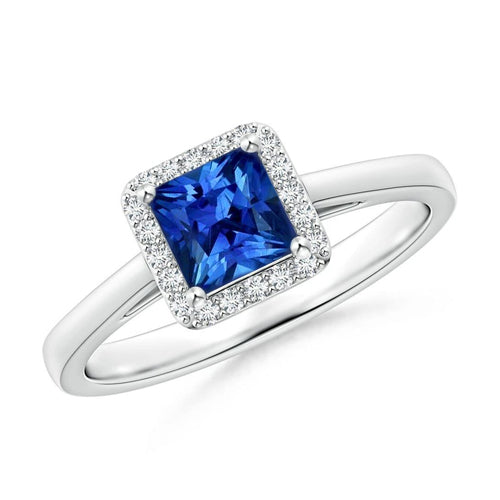 Princess And Round Sri Lanka Sapphire Diamond Ring White Gold