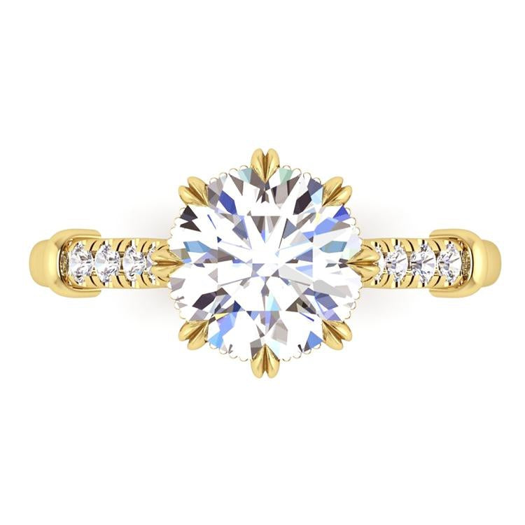 Yellow Gold Wedding Solitaire Ring with Accents White Gold Diamond