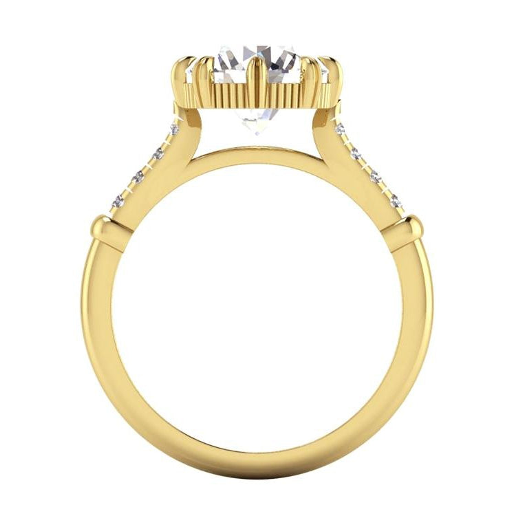 Yellow Gold Wedding Solitaire Ring with Accents White Gold Diamond