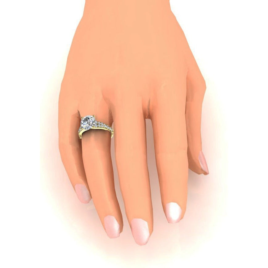 Lady’s White Gold Round Anniversary Solitaire Ring with Accents Diamond