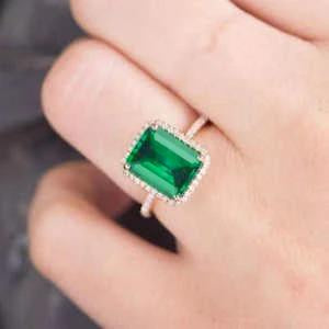 Emerald Cut Emerald With Diamond Wedding Gold Lady Gemstone Ring