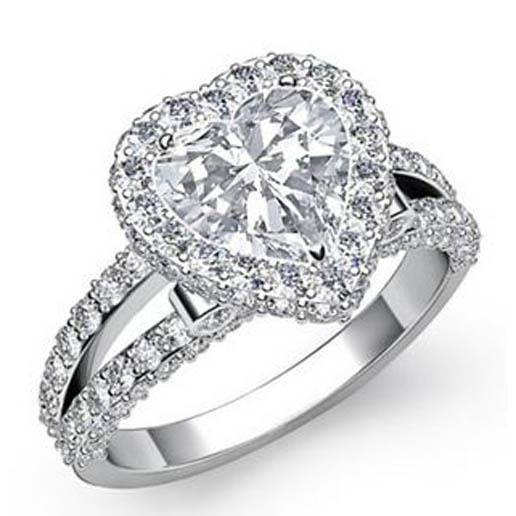 6.5 Carats Gorgeous Heart Cut With Halo Diamond Ring Fine Gold 14K Halo Ring