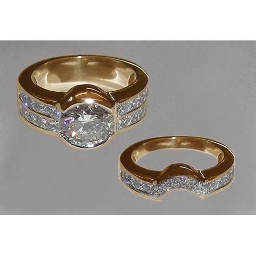 6.5 Ct. Diamonds Engagement Antique Ring & Band Set Yellow Gold Engagement Ring Set