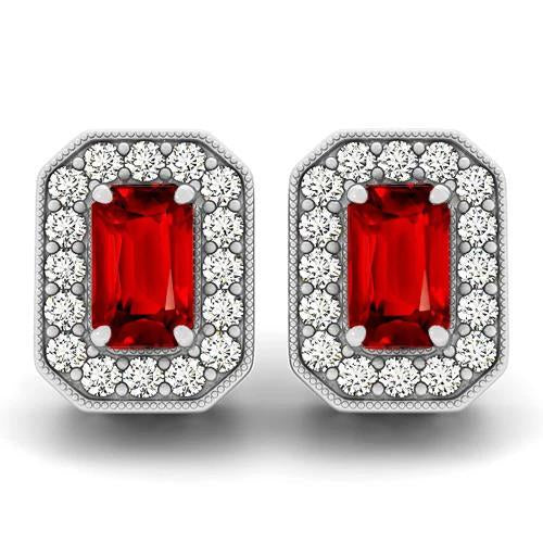 6.50 Ct Prong Set Ruby And Diamonds Studs Earrings White Gold 14K Gemstone Earring