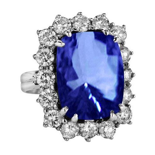 6.51 Ct Ring Sri Lanka Sapphire Cushion And Round Diamonds Gemstone Ring