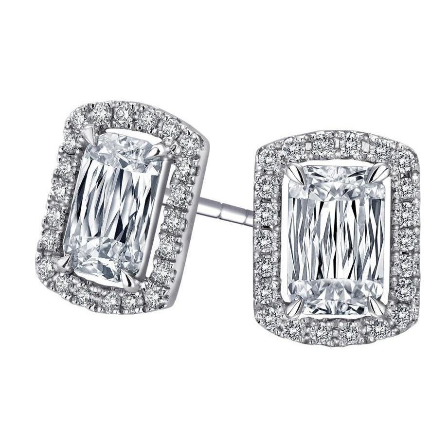 6.70 T Cushion And Round Cut Diamonds Lady Pave Halo Studs Earrings White Gold Studs- Halo