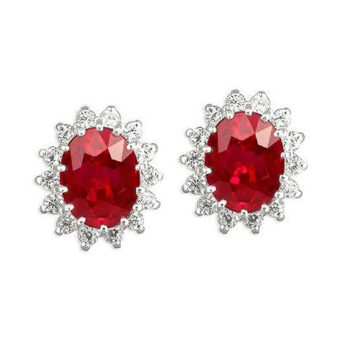 High Quality Fancy Sparkling Red Ruby With Diamonds Studs Halo Earrings Gold White Gemstone Earring