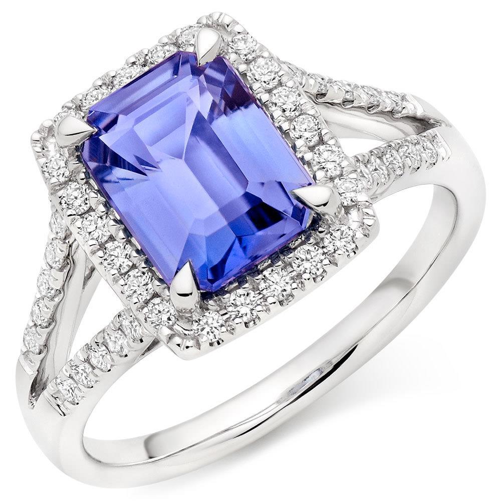 Blue Tanzanite Sparkling Unique Lady’s With Diamonds Ring Gold White Gemstone Ring
