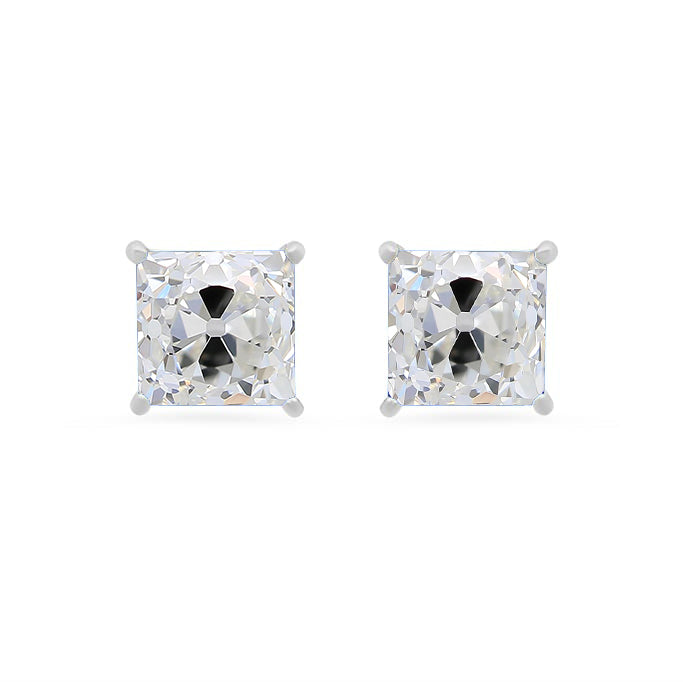 Cushion Old Miner Diamond Studs Prong Set