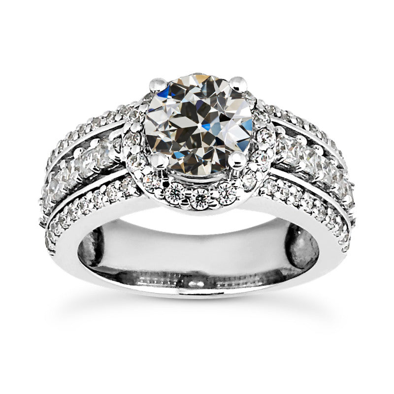 Diamond Old Miner Halo Ring Triple Row Accents