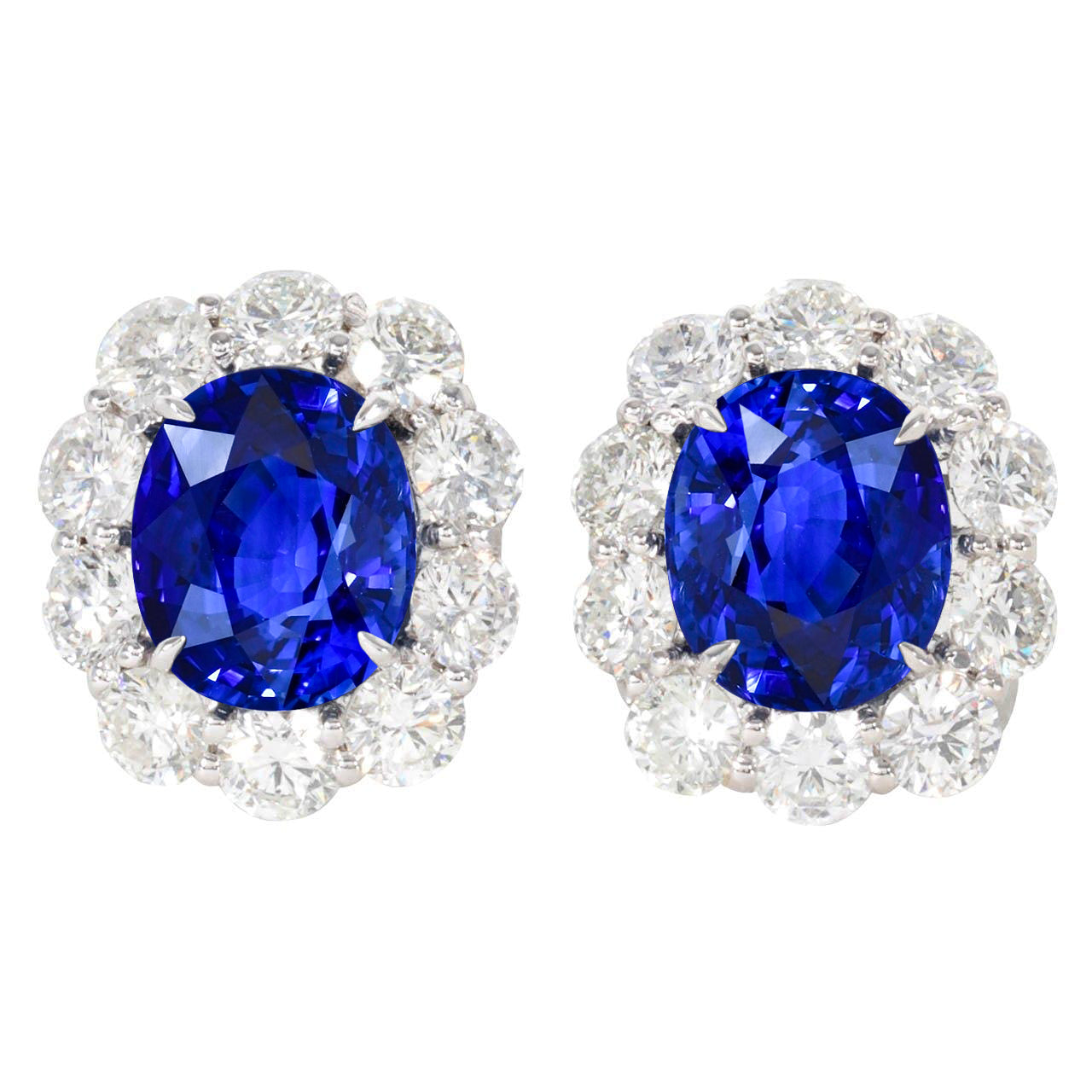 Women Jewelr Prong Set Ceylon Sapphire Stud Earrings White Gold