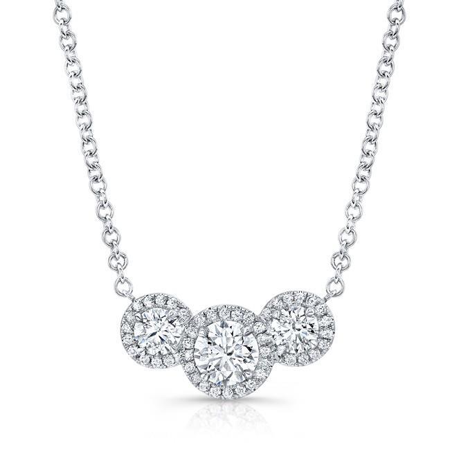 7 Carats Round Three Stone Natural Diamond Ladies Necklace Pendant Gold 14K Pendant