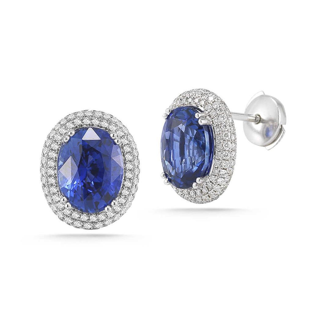 7 Carats Sapphire And Diamonds Women Studs Earring White Gold 14K Gemstone Earring
