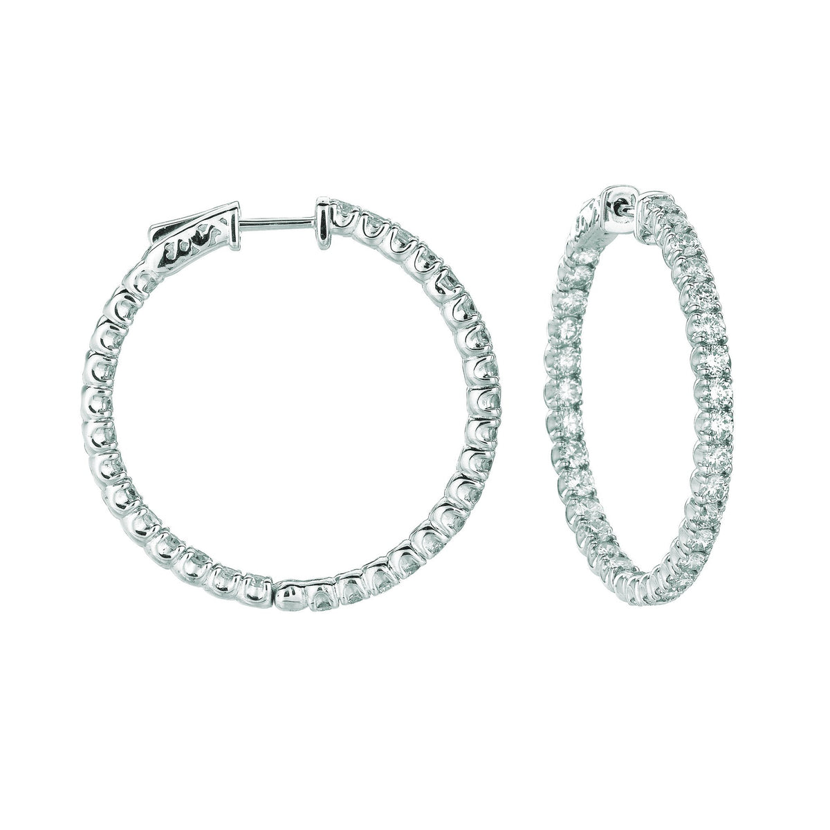 7 Pointer Hoop Earrings/Patented Snap Lock 4.5 Carats 14K White Hoop Earrings