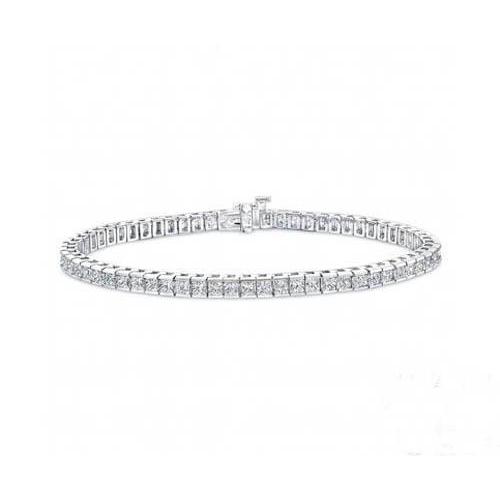 7.05 Ct Princess Prong Setting Lab Grown Diamond Tennis Bracelet White Gold 10K