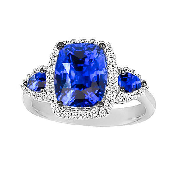 Fancy Lady’s Cushion Ceylon Sapphire And Diamonds Ring White Gold
