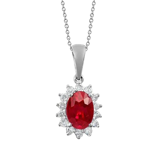 7.35 Carats Prong Set Ruby With Natural Earth Mined Diamonds Pendant Necklace 14K Wg