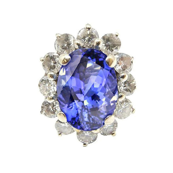 Gorgeous fancy Sparkling Oval Tanzanite And Diamonds Halo Ring Jewelry