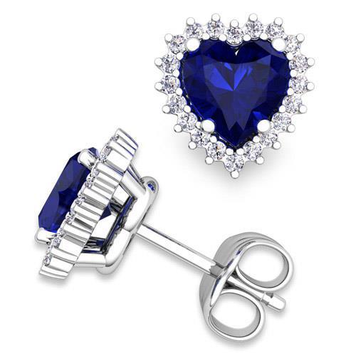 Brilliant Engagement Blue Sapphire & Round Cut Diamonds Lady Studs Earring White Gemstone Earring
