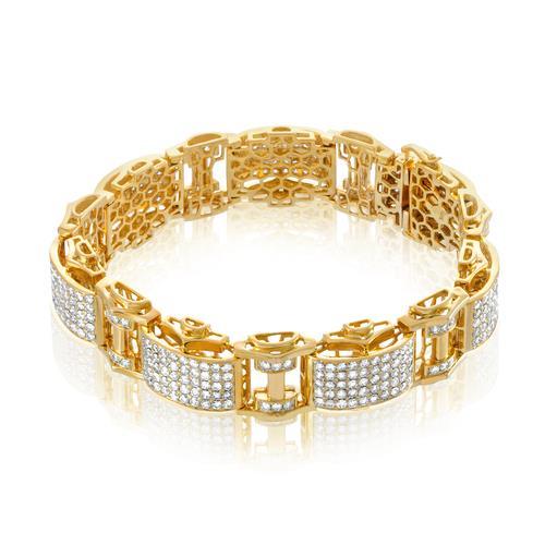 12 Carats Men Round Cut Diamond Bracelet Yellow Gold 14K Mens Bracelet