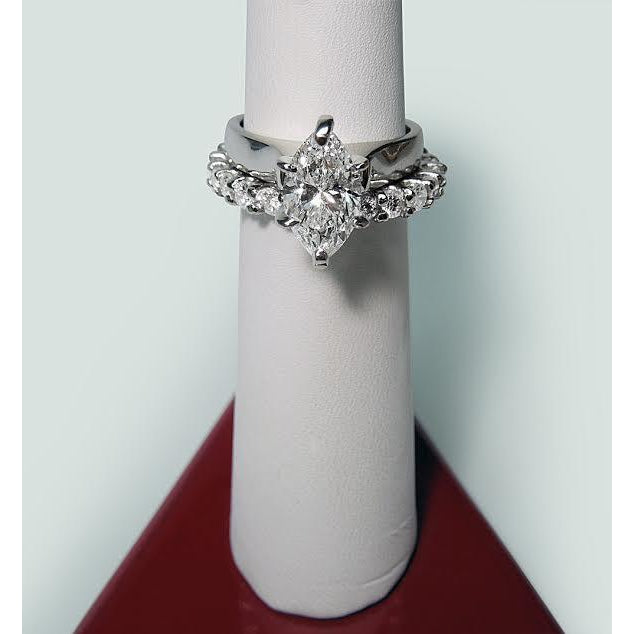 Solitaire Ring Solitaire Diamond Ring White Gold 14K 2 Carats Marquise Cut