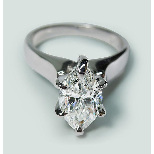 Solitaire Diamond Ring White Gold 14K 2 Carats Marquise Cut