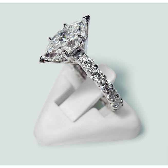 Marquise And Round Diamond Engagement Ring White Gold 14K 2.75 Carats Engagement Ring