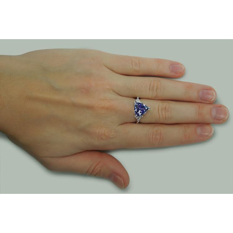 Ring White Gold Trilliant Cut Blue Diamond Gemstone Gemstone Ring