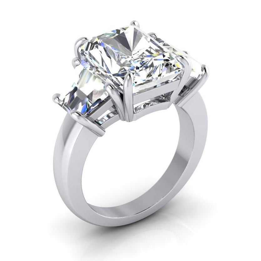 7 Carats Radiant Lab Grown Diamond 3 Stone Engagement Ring Gold White