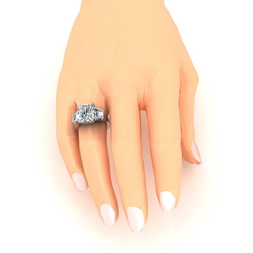 7 Carats Radiant Lab Grown Diamond 3 Stone Engagement Ring Gold White