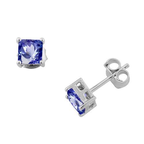 Princess Sri Lankan Sapphire Studs Earrings Women Jewelry Gemstone Earring