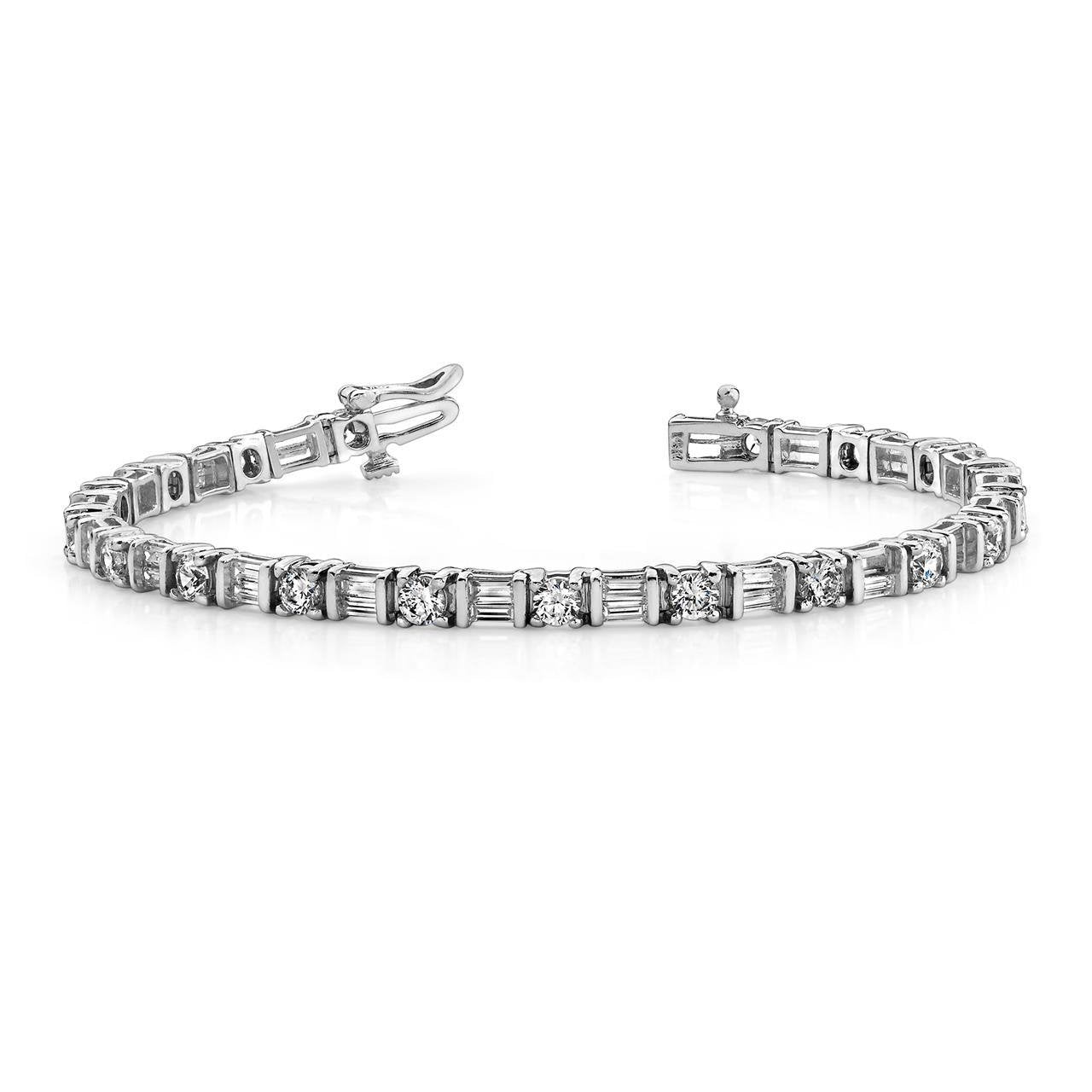 8 Ct Round & Baguette Prong And Channel Set Diamond Tennis Bracelet Tennis Bracelet