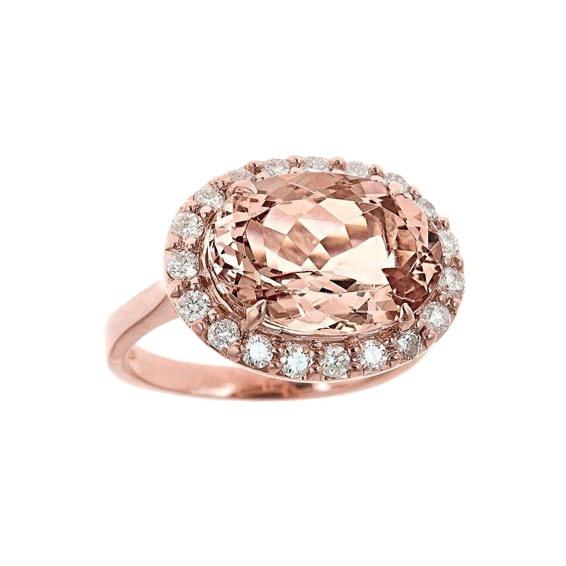 8.10 Ct Morganite Fancy Ring With Natural Earth Mined Diamonds Rose Gold 14K