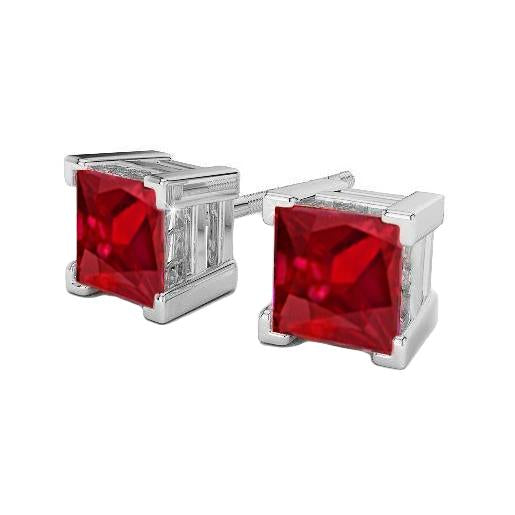 Ladies Brilliant Princess Cut Red Ruby Lady Studs Earrings Gemstone Earring