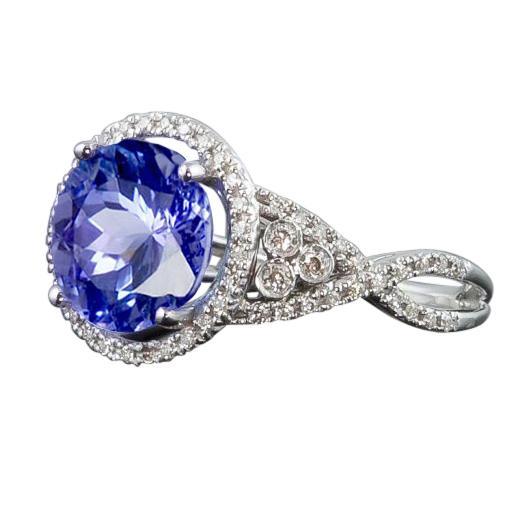 Ladies Round Ceylon Sapphire And Diamonds White Gold Gemstone Ring
