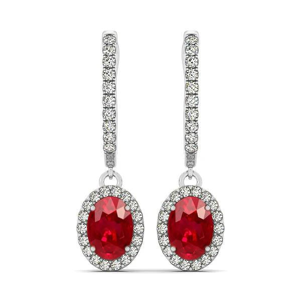 Ruby And Diamond Ladies Dangle Earring Ladies New weeding White Gold