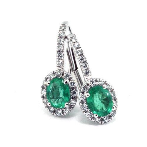 8.50 Carats Green Emerald With Diamonds Dangle Earrings White Gold 14K Gemstone Earring