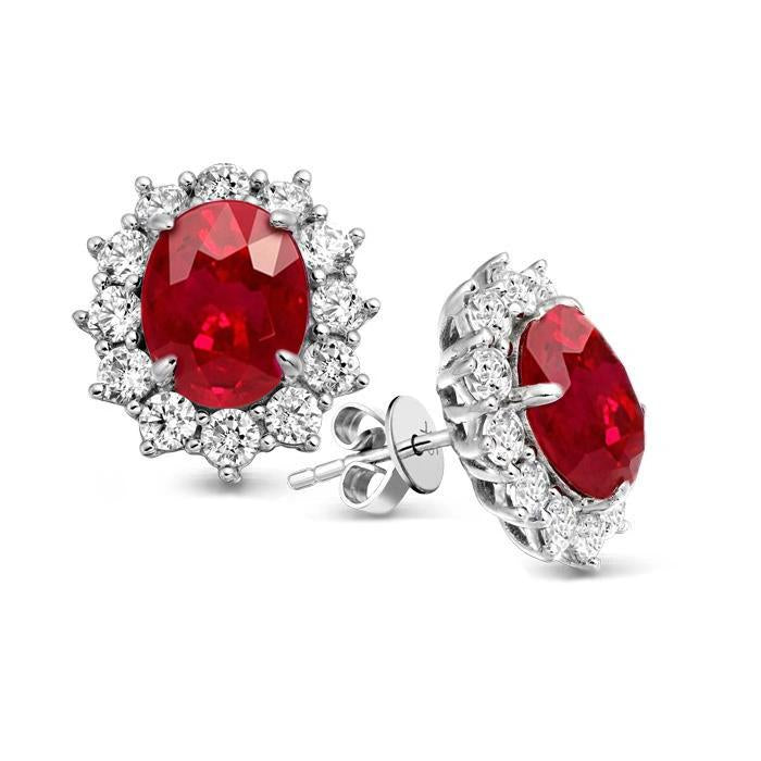 Gorgeous fancy Round Cut Ruby With Diamonds Lady Studs White Gold Gemstone Earring