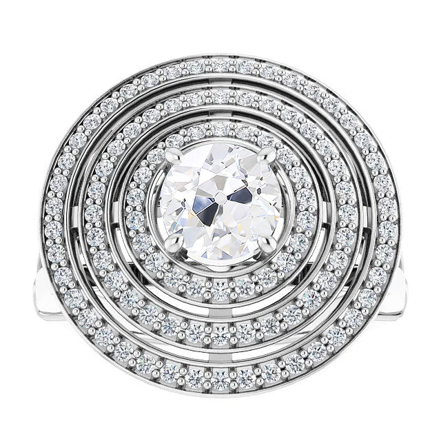 Halo Ring Old Miner Diamonds Prong Set White Gold