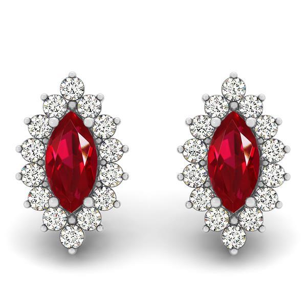 Gorgeous fancy anniversary Marquise Ruby With Diamonds Studs Earrings White Gold