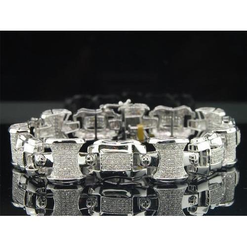 9.5 Carats Round Cut Diamond Men Bracelet White Gold 14K Mens Bracelet