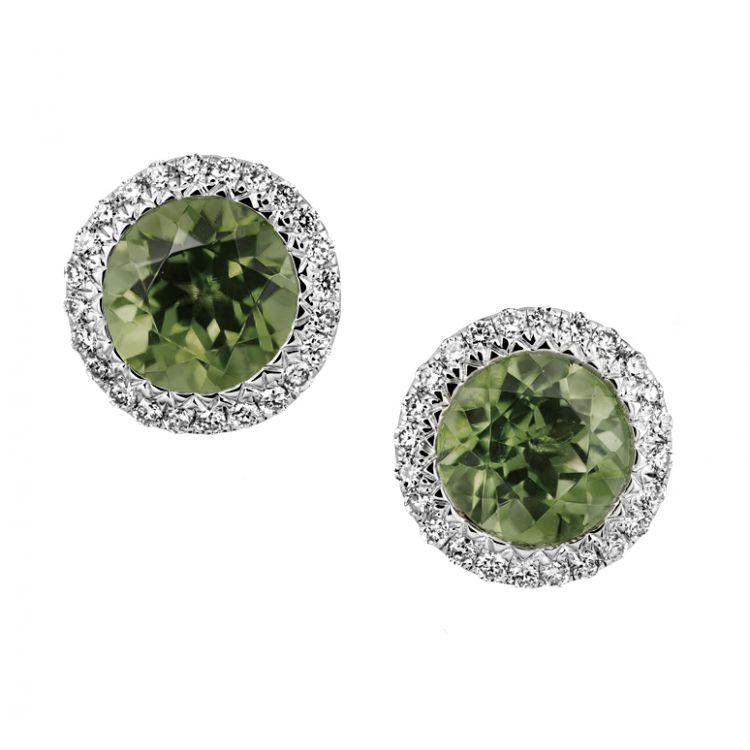Jewelry Sparkling Green Tourmaline Diamond Ladies Stud Earring Halo Gold Jewelry Gemstone Earring