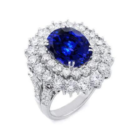 Sri Lanka Blue Sapphire Diamonds Anniversary Ring White Gold High Quality Gemstone Ring