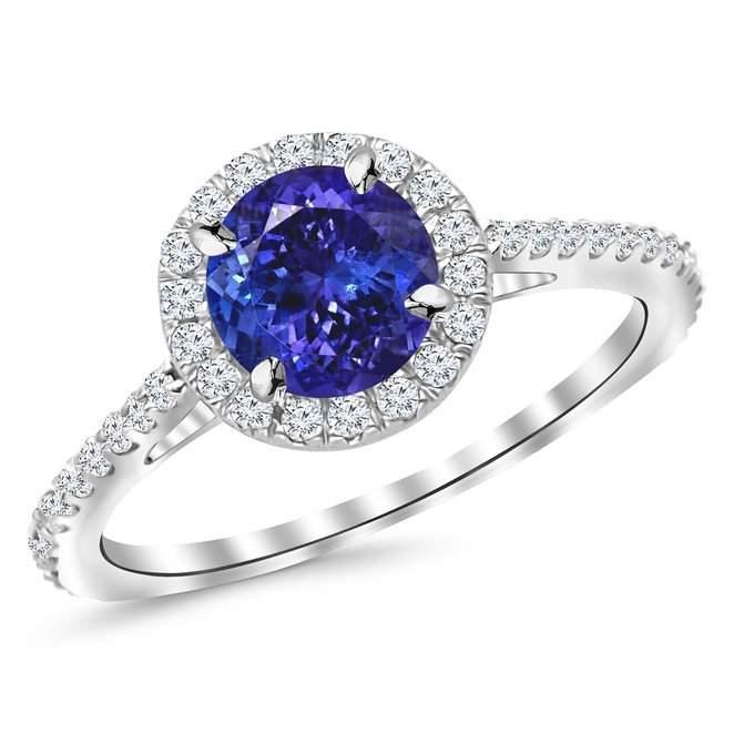 9.85 Ct Round Cut Tanzanite And Diamonds Ring 14K White Gold Gemstone Ring