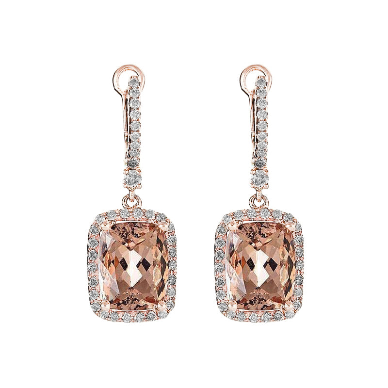Amazing Womans Anneversary Morganite Dangle Earrings With Small Diamond Rose Gold