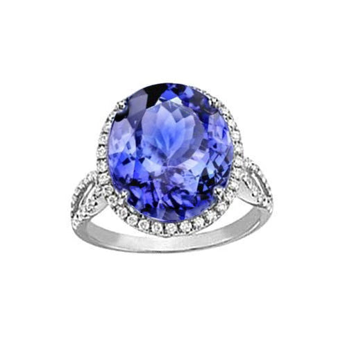 Brilliant Sparkling Wedding Ring AAA Oval Tanzanite And Round Diamonds